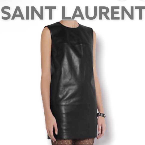 Authentic Saint Laurent luxury designer signature black leather dress sz S - Picture 1 of 10